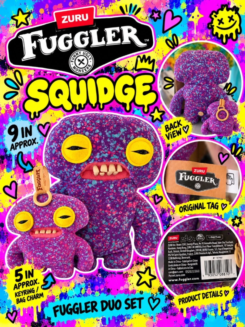 Fuggler Squidge Duo 💜 Big Plush + Keychain Mini Matching Pair ZURU
